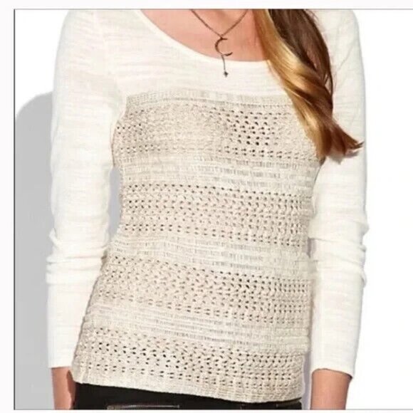 Lucky Brand Chantel Wool Blend Knit Top Womens XL Beige Minimalist Boho Beachy - Picture 1 of 6